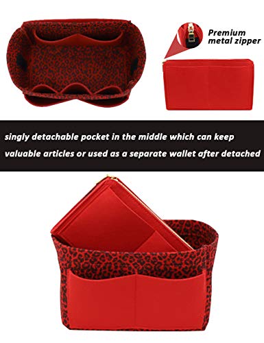 LEXSION Felt Purse Bag Organizer Insert with zipper Bag Tote Shaper Fit Speedy Neverful PM MM 8021 R-Leopard XL - Thumbnail 2