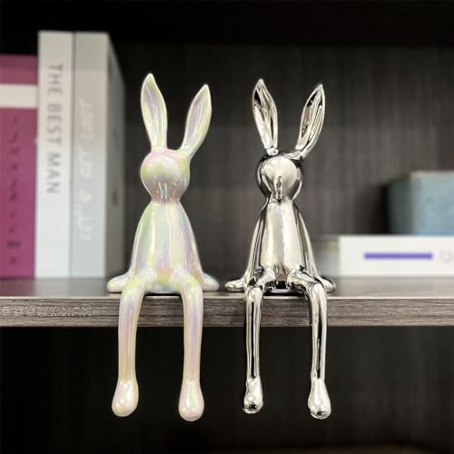 Figuras Decorativas de Conejo Cerámico Plateado y Blanco miniatura 7