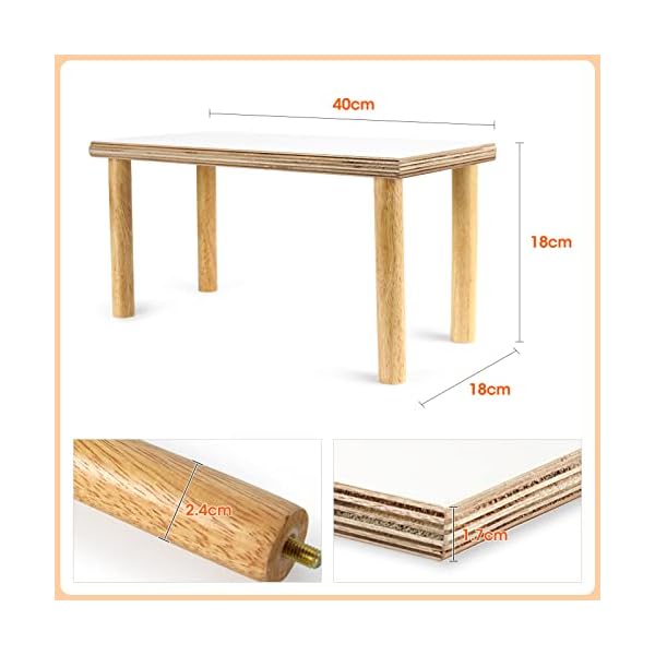 Mardili Kleintierständer aus Holz, wasserdichte Oberfläche mit Säulen, natürliches Spielzeug, Käfigzubehör für Hamster, Eichhörnchen, Rennmäuse, Chinchillas, Papageien und Haustiervögel – Bild 3