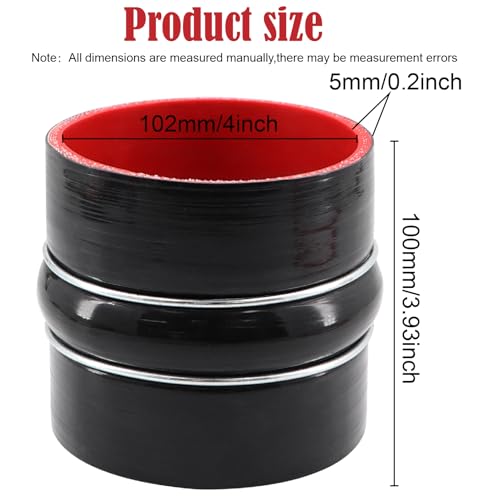 Image of Straight Coupler Silicone Hose ID 4 inch 4 Ply Polyester Reinforcement as Turbocharger Tube Air Intake Pipe with 2 Stainless Steel T Clamps