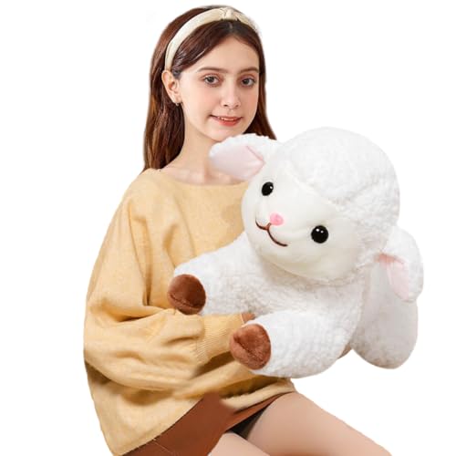 ELAINREN Lovely White Sheep Plush Pillow Super Soft Lamb Stuffed Toy Soft Pillow Fluffy Alpaca Plushie Dolls Gifts/19.6''