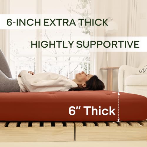 Image of ZonLi Japanese Floor Futon Mattress Full Size 75 inchx 54 inch, 100% Cotton Cover 6'' Thicken Tatami Mattress, Foldable Sleeping Pad, Portable Dormitory Tatami Mat, Roll Up Floor Lounger Bed for Adult