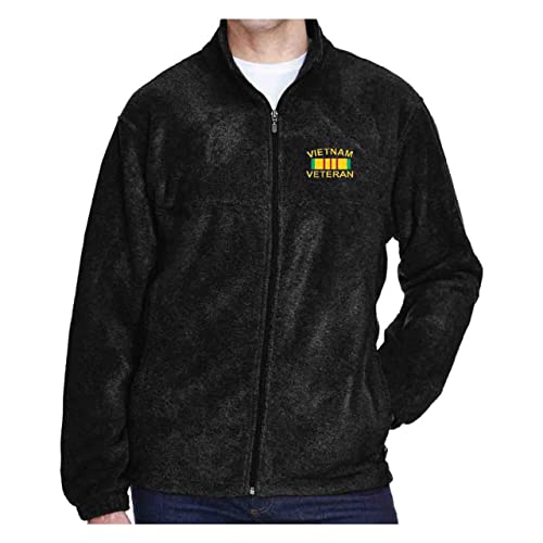 Vietnam Veteran Ribbon Embroidered Fleece Jacket (Black, Large)