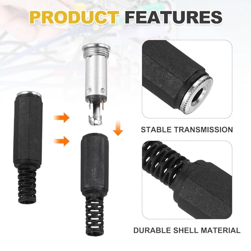 Conector hembra TS 3.5mm adaptador jack soldar cable altavoz microfono guitarra negro 3