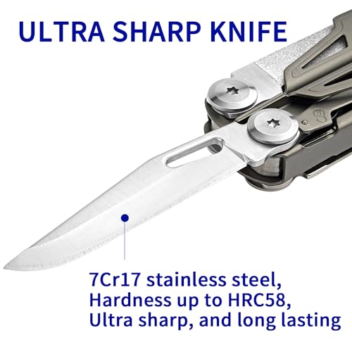 ROCKTOL Multitool,19-in-1 Multitool Pliers with Titanium-plated Handle, Safety Locking, Lightweight EDC Tool and Nylon Sheath for Men,Outdoor Survival,Hiking,Camping