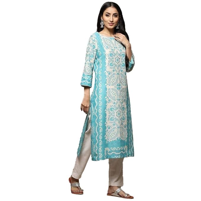 Image of BIBA Women Cotton Straight Fit Straight Printed Kurta