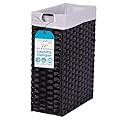 BIRDROCK HOME Slim Laundry Hamper with Removable Liner Bag | Brown | Hand Woven | Compact Collapsible Clothes Basket | Synthetic PE Rattan | Hand Woven