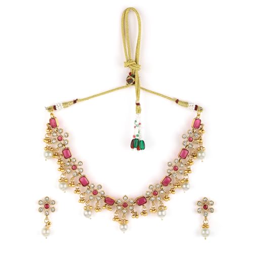 Rubans Women 22KT Gold Plated Brass Metal Ruby Studded White Beaded Floral Necklace Set (B0D6RTV6JC) Amazon Price History, Amazon Price Tracker