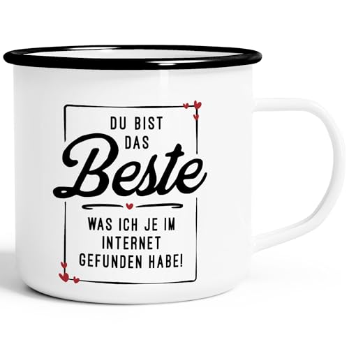Moonworks® Emaille-Tasse Geschenk Liebe lustig Mann Frau Du bist das Beste was ich je im Internet gefunden habe emaille-weiß-schwarz standard