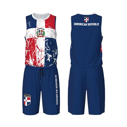 Dominican Republic Flag Grain (3) Basketball Jersey Uniform Suit for Men Women Adults Training Athletic Set
