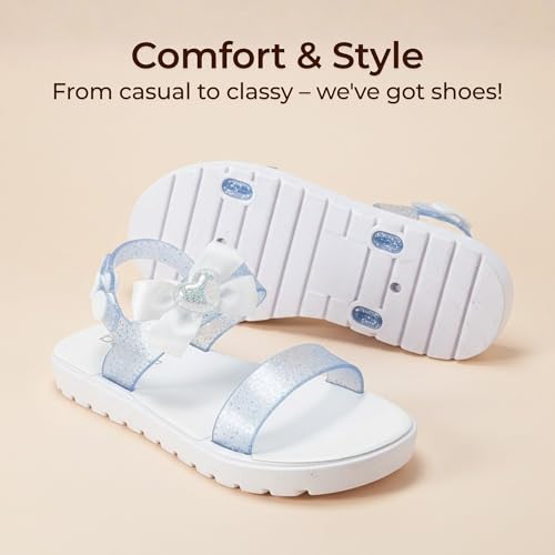 Image of bebe Girl's Flat Sandals - PCU Sandals with Flower, Bow, and Rhinestone Details for Toddler /Little Kid /Big Kid