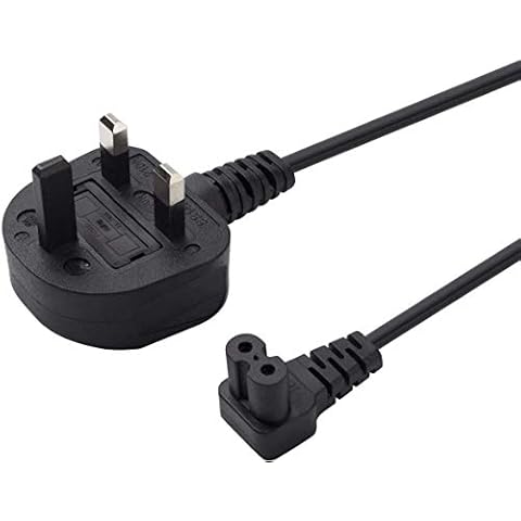Power Cable UK 3PIN Plug to Right Angled 90 Degree,Figure Fig of 8 IEC C7 Mains Power Lead Cable (3M) Cover