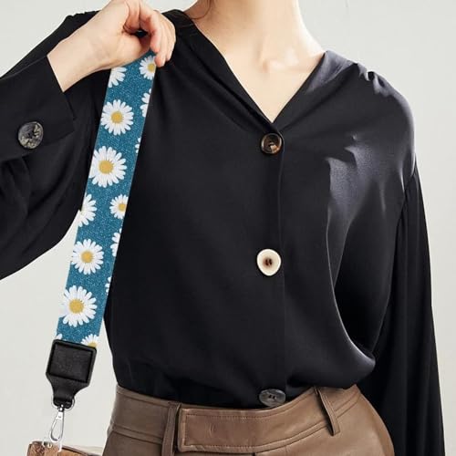 Image of TODIYADDU White Daisies Crossbody Strap with Metal Buckle Strap for Purse Wide Purse Straps Replacement Crossbody Long Crossbody Strap Bag Strap Crossbody Guitar Bags