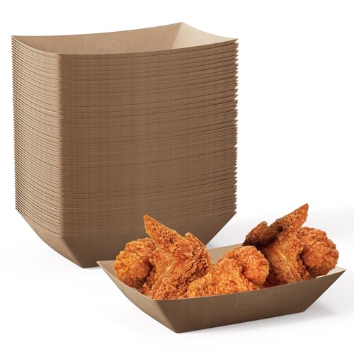 JOLLY CHEF 2lb Paper Food Trays, 100 Pack Disposable Paper Boat, Serving Boats, Food Holder Trays...