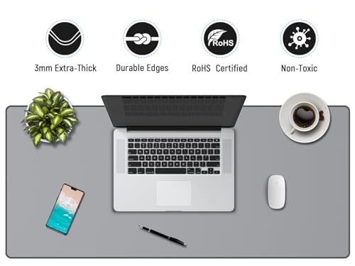 Image of JIALONG Desk Mat - Large Desk Pad, Gaming Mouse Pad, Office Desk Protector with Anti-slip Base, Anti-wear Personalized Design, Mousepad in Mid-Grey