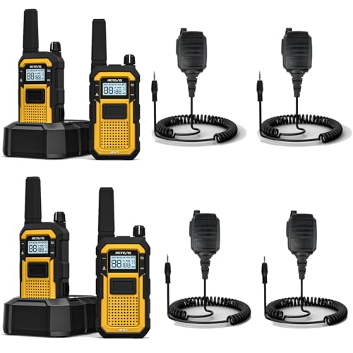 Retevis RB648 Walkie Talkies, Radio Bidireccional Impermeable IP67, PTT Dual, 2000 mAh, Walkie Talkie para Adultos para el Sitio de Construcción (2 Unidades) (con micrófono)