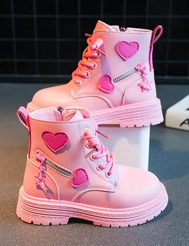 SEAUR Ankle Boots for Girls Retro Hearts Pattern Boots with Zipper Kids Non-slip Short Ankle Shoes Size 8-132