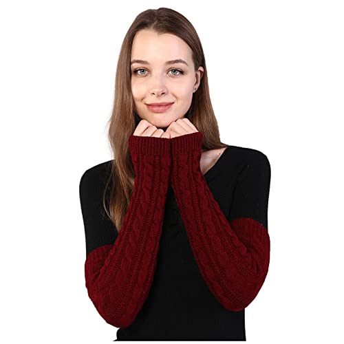 Colorful House Fingerless Thumb Hole Long Gloves Mittens Winter Arm Warmer (A#Wine, 19 Inch)