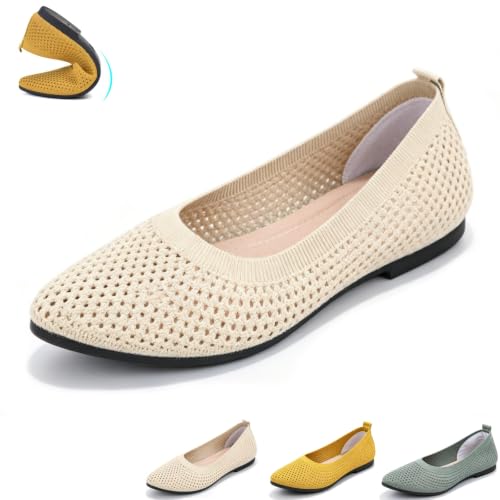 Ballerines en maille à bout pointu : chaussures plates pliables confortables pour femme