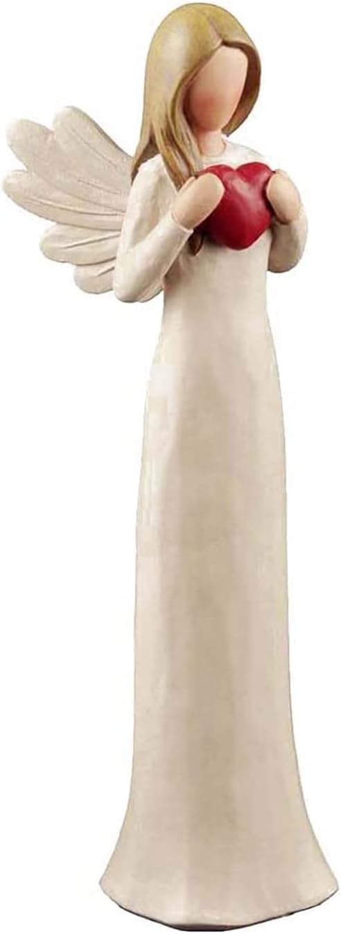 Resin Angel Figurine Cream Angel Statues Holding Heart Hand Painted for Home Decoration Best Gifts for Your Mother Sister 7.48" H