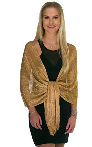 Shineglitz Shawls And Wraps For Evening Dresses, Metallic Glitter Shawls For Women, Sparkling Wedding Metallic Gold Shawl Gift #TOP2