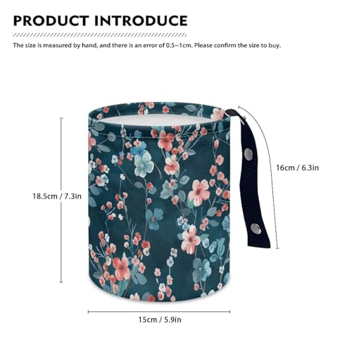 Image of Blue Pink Floral Car Trash Bin Vehicle Trash Can - Portable Reusable Waterproof Multipurpose Car Organizer Road Trip Essentials