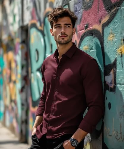 Image of Glowic Men's Plain Casual Shirt | Cotton Soft & Breathable Fabric | Full Sleeve Comfort Fit Stylish Solid Shirts for Office