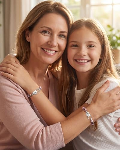 Image of Mother Daughter Bracelets Set for 2, Matching Heart Bracelets for Mommy and Me, Adjustable Heart Charm Barcelet,Mothers Day Christmas Birthday Gifts