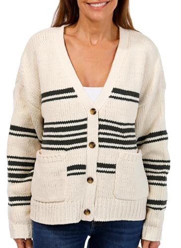 Image of UNIONBAY Women's Julianne Stripe Varsity Cardigan Sweater