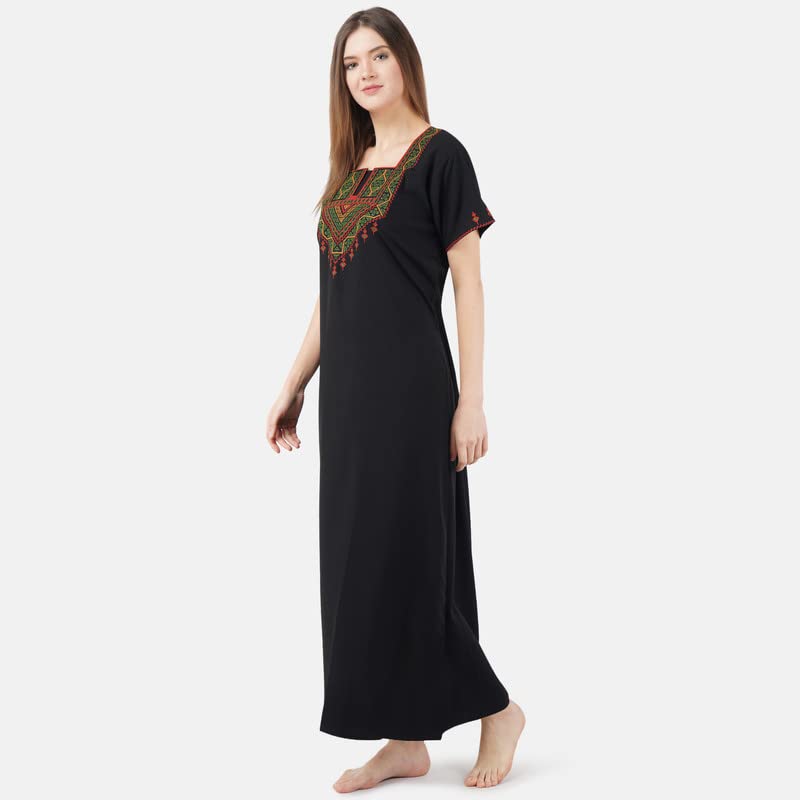Image of Premium Women Embroidery Night Gown Lizzybizzy Cotton Nighty Maxi
