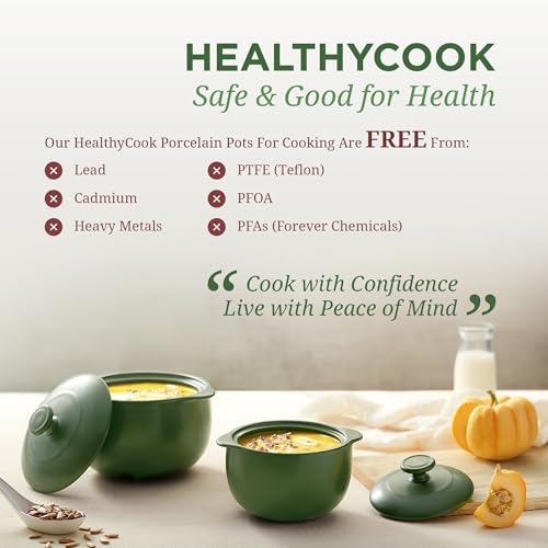 Image of MINH LONG 1 Quart Porcelain Clay Pot for Cooking, Dutch Oven with Lid | Stock pot & cooking pot in one. Non-toxic, lead /cadmium free, oven safe 482F. Gas & infrared cooktops only.