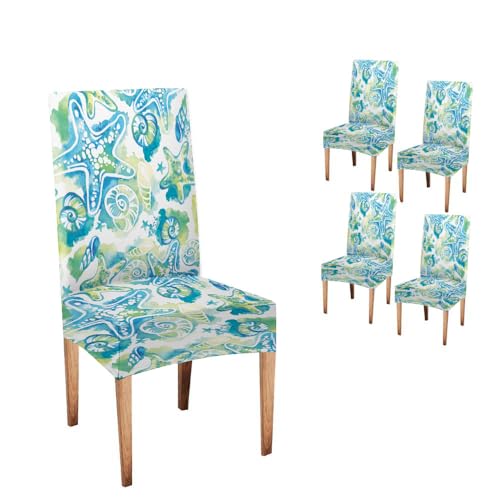 Musesh 1824052201006 Coastal Beach Chair Cover Seashells Abstract Marine Design Chair Covers Set Of 4 Stretch Removable Washable Slipcovers cover