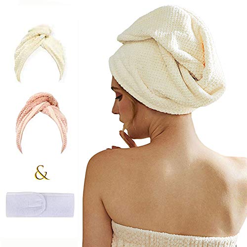 Hair Towel Wrap For Women,Quick-Free Drying For Long&Thick Hair,2 Pack With 1 Pcs Headband As A Gift