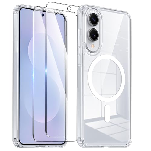 YisrLery 3-in-1 Kompatibel mit Samsung Galaxy S25 Edge Hülle für Mag Safe mit 2 Stück Schutzfolie Militärnorm Schutz Stoßfest TPU Bumper Magnetische Samsung S25 Edge 5G Hülle - Klar