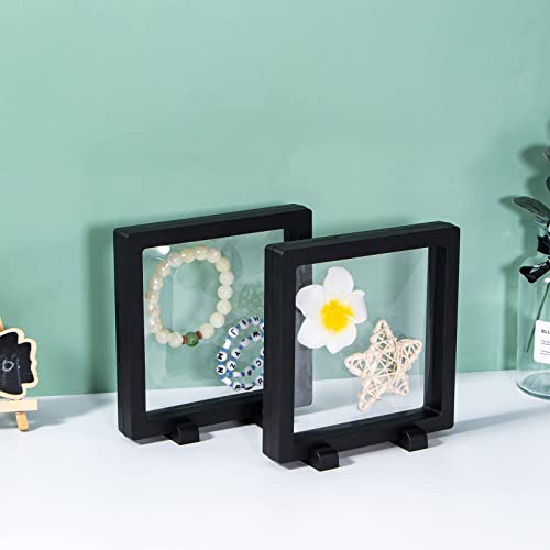 Image of Black 3D Floating Frame, 10 Pack 4.34.30.8 inch /110X110X20m Challenge Coin Holder Display With Base for Medallions, Specimen, Jewelry