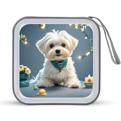 Rangement CD portable 40 DVD motif chien maltais pour maison et furets de bureau