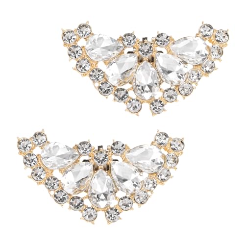 M METERXITY 2-Pack Decorative Rhinestone Shoe Clips, Zinc Alloy Removable Fashion Elegant Crystal Flower Shoe Clips Buckle for Women Dress/Shoes/Heel, Glitter Charm Accessories [Gold Tone]
