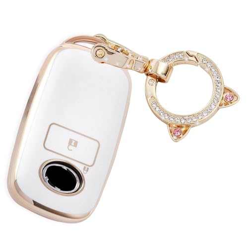 ダイハツトヨタ車用キーケース適合ヨタ ライズ ・ルーミー ROOMY 適合ダイハツ ロッキー ・新型タフト TAFT タント カスタム TANTO LA650S LA660S トール THOR かわいい猫耳キーケース(2ボタン,ホワイト)