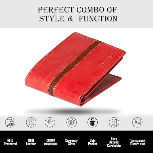 Genuine Leather Made Bi-Fold Casual, Formal, Party, Travel RFID Protected Wallet for Men-Black, Red With Brown, Contemporary2