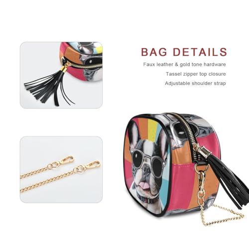 ALAZA Women's Cool Cute French Bulldog Puppy PU Leather Crossbody Bag Shoulder Purse with Tassel2