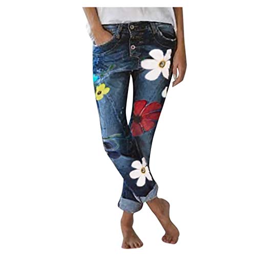 AILMY Jeans for Womens Autumn Printing Elastic ButtoPlus Loose Denim Casual Jeans (Blue Jeans, X-Large)
