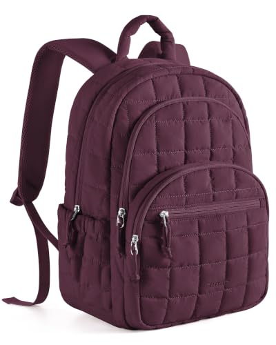 Image of BAGSMART College Laptop Backpack, Travel Backpack for Women, Quilted Casual Daypack, Water-Resistant Bookbag for 15.6 Inch Laptop, Cherry Red