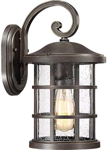 Quoizel Crusade Outdoor Wall Lantern, Coastal Armour 14.25 Inch 1-Light Palladian Bronze Wall Sconce, Clear Seeded Glass, 100W Exterior Wall Lantern Fixture, Outside Lights for Patio, Porch or Garage