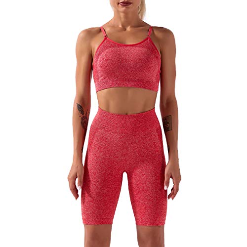 yeacher Conjunto de sutiã e shorts esportivos femininos com 2 peças ajustáveis espaguete acolchoado