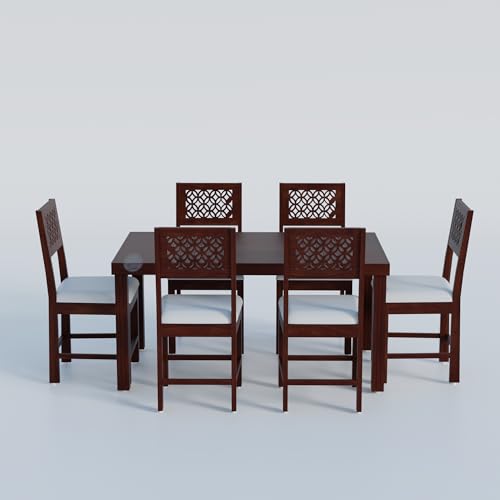 Image of VK Furniture Premium 6 Seater Dining Table Set for Home | Wooden Dining Set with Chairs | Modern Dining Furniture for Living Room & Kitchen | Stylish & Durable Dining Table (6 Seater) | Walnut