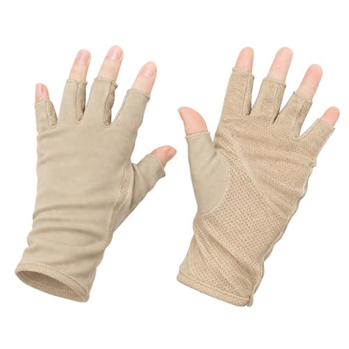 JURUAA Mens Sun Screen UV Sun Gloves UPF Lightweight UV Driving Gloves Khaki 1