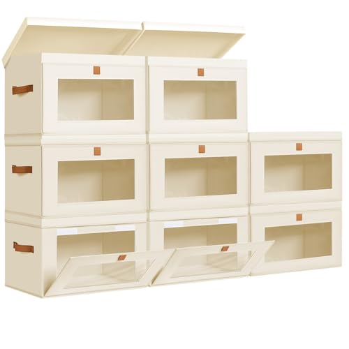 Image of DIMJ Storage Bins with Lids - 8 Pack Large Fabric Closet Organizer with Window & Handles, Collapsible Decorative Storage Boxes for Shelves Under Bed, Books Clothes Blankets Sweaters Organization