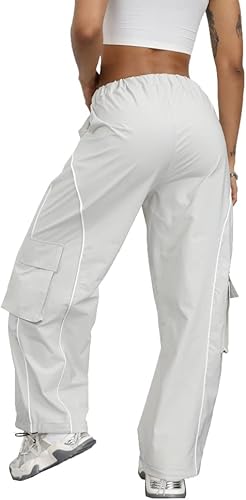 Miniatura 2 de Y2K - Pantalones deportivos de paracaídas para mujer, de tiro bajo, holgados, de pierna ancha, pantalones cargo para mujer