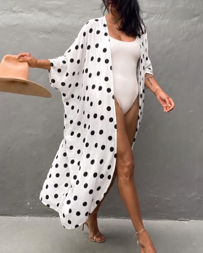 Image of Bsubseach Stylish Tie Dye Open Front Long Kimono Swimsuit Coverup for Women