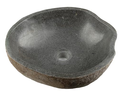 Naturstein Hand-Waschbecken Aufsatzwaschbecken Vulkanstein Andesit Findling grau 40 x (10-12) x 40 cm, Gewicht: 20 kg